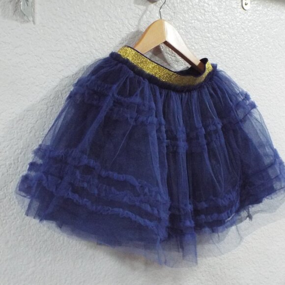 Mini Boden Girl's Navy Blue Layered Tulle Tutu Skirt Gold Elastic Waistband 5-6Y - Picture 4 of 8